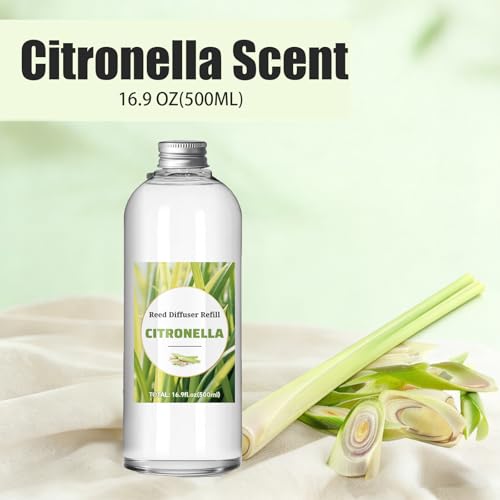 STRN Citronella Reed Diffuser Set, Lemongrass Diffuser Oil Refill, with 6 Sticks 500ML(16.9fl.oz), Room Fresheners for Home, Long-Lasting Scented Fragrance for Summer, Living Room, Bedroom, Office — view 2