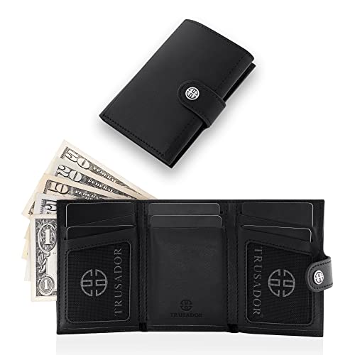 TRUSADOR Venice Men & Women Leather Trifold Wallets RFID Blocking Front Pocket Wallet (Black, Card Holder)3