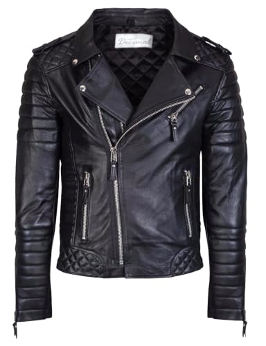 Image of DECIMAL Men's Black REAL Lambskin Leather Biker Jacket VINTAGE GENUINE MOTORCYCLE JACKETS FOR MEN