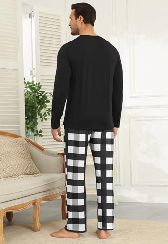 KUYIGO Men 2 Piece Pajamas Set Plaid Sleepwear Loungewear Relaxed Fit Nightwear PJ Sets3