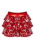 LiiYii - Falda para niña, falda de baile, clásica, patinaje artístico, falda brillante, metálica, para niños, falda de baile, jazz latino, 3-16 años, rojo, 9-10 Años