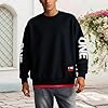 Generisch Men's Spring Loose Casual Style Long Sleeve Colour Block Crew Neck Sweatshirt, black, 6XL #1