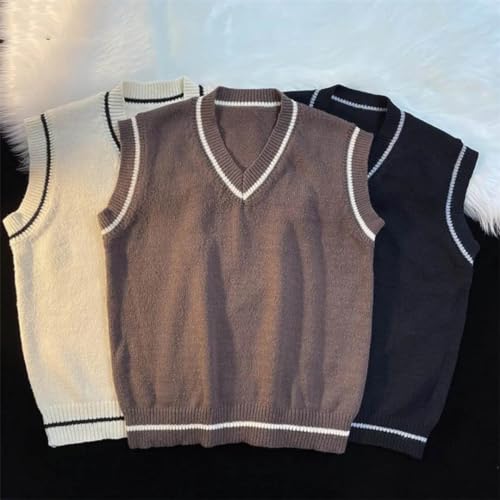 Sweater Vest Men Spring V-Neck Vintage Striped College Knitted Loose All-Match Sleeveless Simple Clothing2