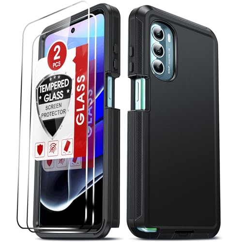 LeYi for Moto-G-Stylus-5G-2022 Case: Motorala Cover with 2PCS Tempered Glass Screen Protectors, 3 in 1 Full Body Shockproof Dustproof Defender Cell Phone Funda for Motorala MotoG Stylus 5G 2022, Black