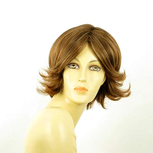 Perruque Femme Courte Châtain Cuivré Méché Blond Clair CECILIA - Synthétique, Taille Moyenne, Neuf