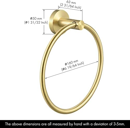 KES Hand Towel Holder Brushed Brass, Round Towel Ring Gold Towel Hanger Wall Mounted SUS304 Stainless Steel, A2180DG-BZ