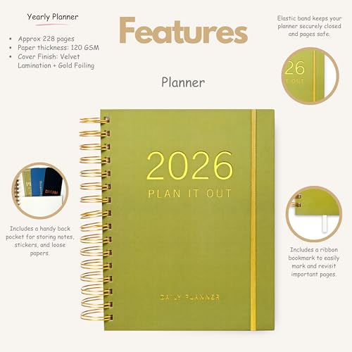 Image of Sage Edition Planner with Bookmark | Planner Set Includes A5 Journal (22x17 cm) 228 Pages | 120 GSM | 250+ Stickers | Bookmark with Cover Box (The Sage Edition, Aesthetic Series)