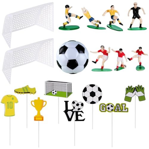 Dryxog 18 Pièces Deco Gateau Foot, Decoration Gateau Foot avec Figurine Football et Toppers de Cupcake, Thème Sport Football pour Garçon et Homme...