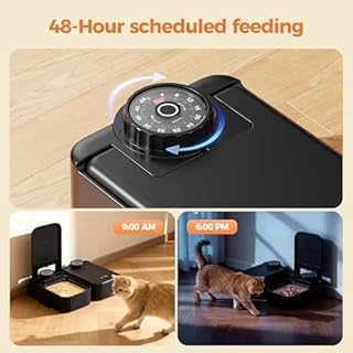 Distributore Automatico Cibo Gatti Umido: Dispenser Crocchette Gatto con Timer di 48 Ore - Dosatore Crocchette per Gatti senza Fili con 1 AA Batteria - Pasti Fino a 350g Ciascuno - Nero