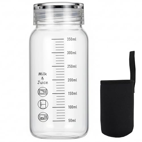 Xdyyjrasa Glass Water Bottle, 350ml Leak-Proof Clear Bottle