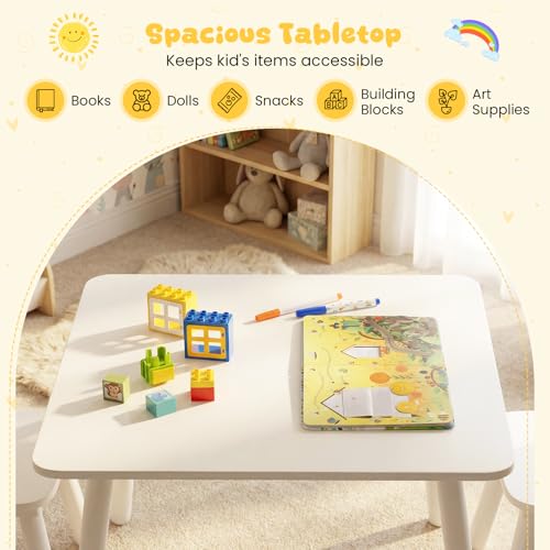 Image of HONEY JOY Kids Table and Chairs, Children Sturdy Wooden Activity Set for Art, Drawing, Reading, Windsor Dining Chairs w /Spindle Back, Toddler Table and Chair Set for Playroom, Daycare (White)