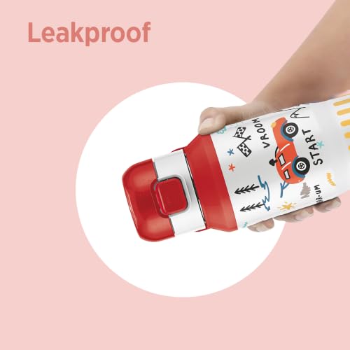 Image of Milton Steel Helio 600 Thermoware Water Bottle 520 ml with One Touch Safety Lock & Twin Lid Sip or Gulp, Long Hours Hot & Cold, Leak Proof, ISI Certified, PU Insulated, for Kids, School, Red
