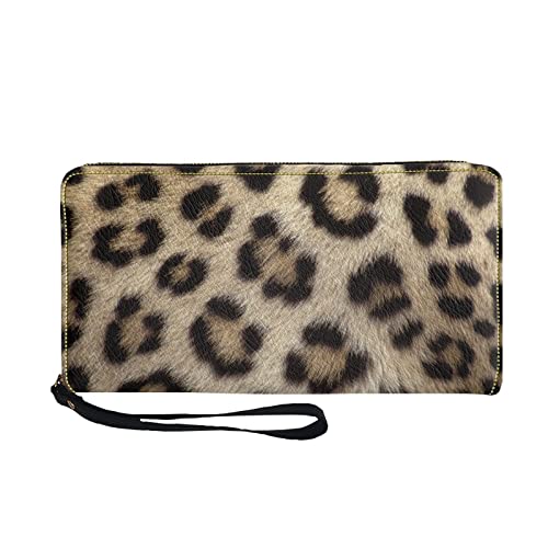 TOADDMOS Carteira de pele sintética com estampado de gato preto para mulher, porta-moedas, cartão, porta-moedas com fecho e alça para pulso, Leopardo, Casual