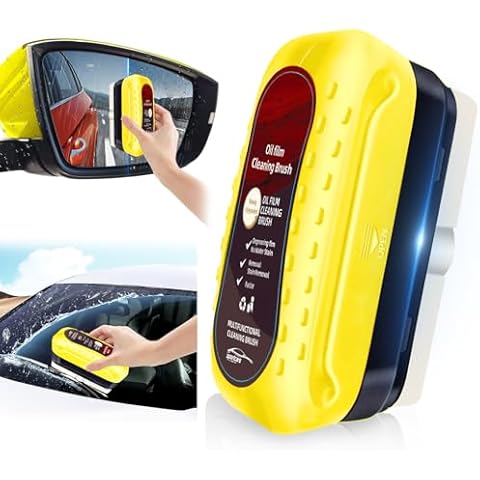 Automotive Oil Film Cleaning Brush with Reusable Foam Sprayer, Upgraded Antifog Glass Cleaning Board, Glass Oil Film Remover for Car Windows & Windshields, Versatile Car Glass Cleaner Brush (Yellow) Cover