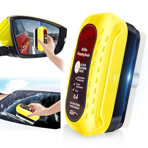 Automotive Oil Film Cleaning Brush with Reusable Foam Sprayer, Upgraded Antifog Glass Cleaning Board, Glass Oil Film Remover for Car Windows & Windshields, Versatile Car Glass Cleaner Brush (Yellow)