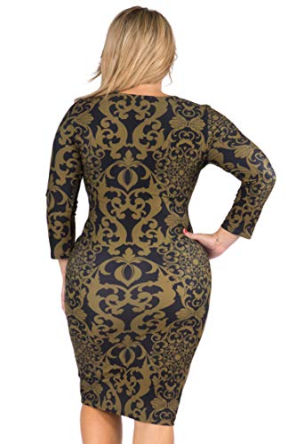 Image of ICONOFLASH Women's 3 /4 Sleeves Midi Bodycon Dress Crew Neck Fitted Dresses with Plus Size Options