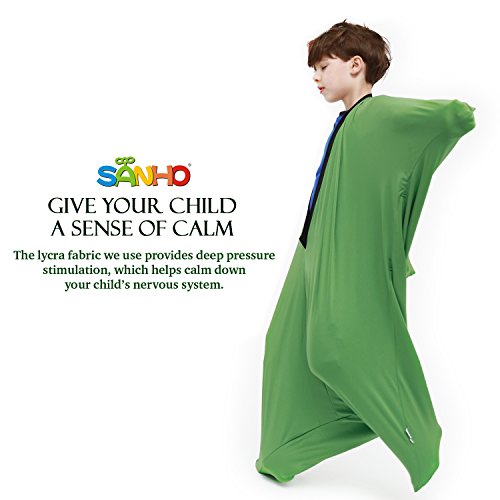Image of SANHO Dynamic Movement Sensory Body sock, Large,9-12 years old,56''HX28''W,Good for Height:52 inch-61 inch,Updated Version,Olive Green