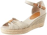 Leder und Textil Tommy Hilfiger Damen Basic Opened Toe MID Wedge Peeptoe Sandalen, Beige (Stone Aep), 39 EU