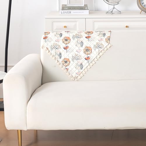 Image of HOKIPO Wildflower Breeze Quilted Sofa Backrest Cover Mat| 'Tassel Twigs' Series (IN-988-T7)