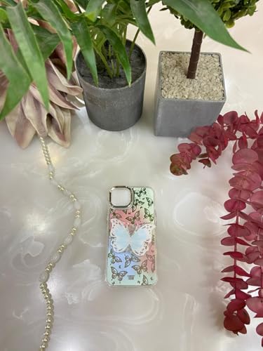 Image of COVERLY for iPhone 15 3D Luxury Butterfly Resin Stand Phone Case,Trendy Mirror Pop Cute Holder Makeup Art Laser Wings -Non Yellowing Pretty Aesthetic Princess Cover for Apple iPhone 15