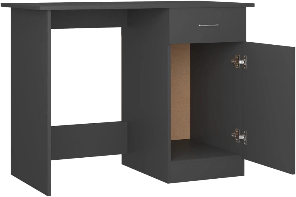 vidaXL Desk Computer Desk Home Office Desk with Drawer Gray Engineered Wood