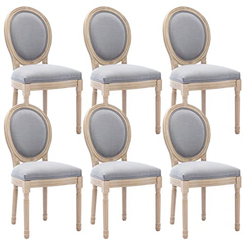 Image of Virabit French Country Dining Chairs Set of 6, Vintage Louis Chairs with Curved Backrest and Beautifully Carved Solid Wood Frame, Farmhouse Dining Chairs for Living Room, Kitchen, Restaurant