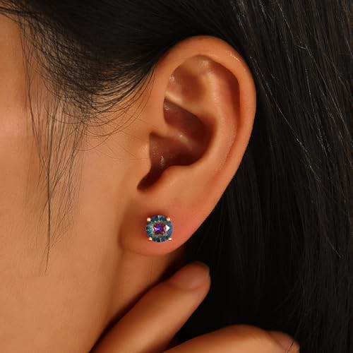 Image of 5 Pairs 14K Gold Plated Stud Earrings for Women, Hypoallergenic Earring Sets for Multiple Piercing, Premium Cubic Zirconia Studs Earrings for Women
