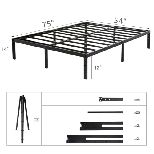 Image of Wulanos Full Size Bed Frame, Heavy Duty Metal Frames with Steel Slats Support, No Box Spring Needed, 14 Inch High Metal Platform Bed Frames with Storage, Non-Slip and Noise-Free