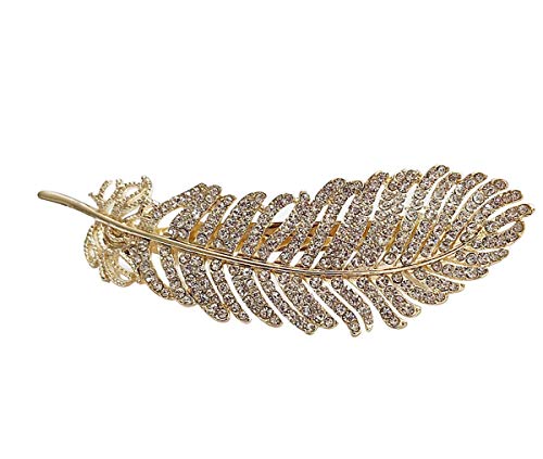 Vintage Rhinestone Leaf Feather Style Hair Barrette Hair Clip Elegant French Clip Wedding Hair Pin (Gold)