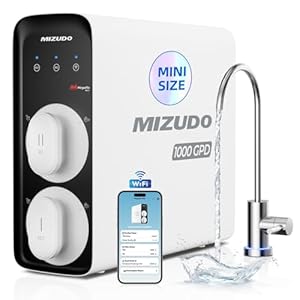 Smart WiFi 1000GPD Tankless Reverse Osmosis System, Mizudo RO Water Filtration System, NSF/ANSI 42&58&372 Certified, 3:1 Pure to Drain, 3 Year&8-Stage Water Filter Under Sink, Compact, Smart Faucet