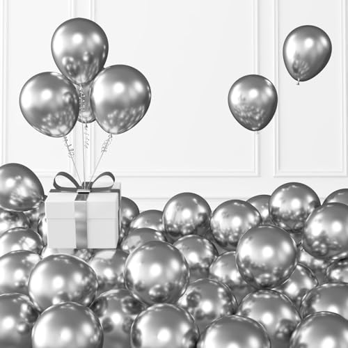 Image of Metallic Silver Balloons, 100 pcs 5 inch Thick Latex Chrome balloons for Balloon Garland Arch, Birthday Decoration, Wedding Party, Baby Shower Decorations
