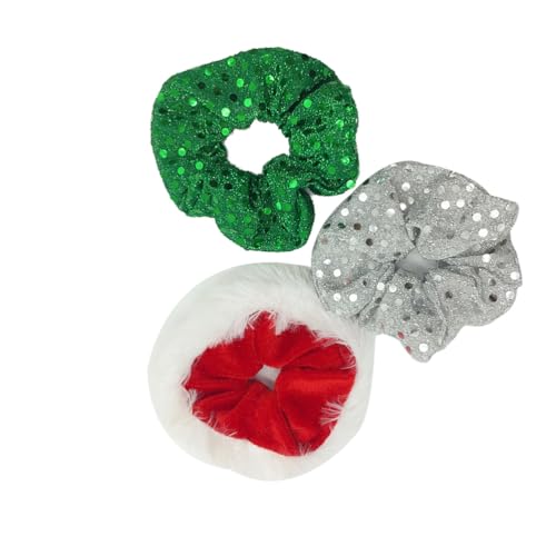Healeved Christmas Hair Bands 3Pcs Sequin Hair Ties Elastic Ponytail Holders for Women Girls Holiday Accessories
