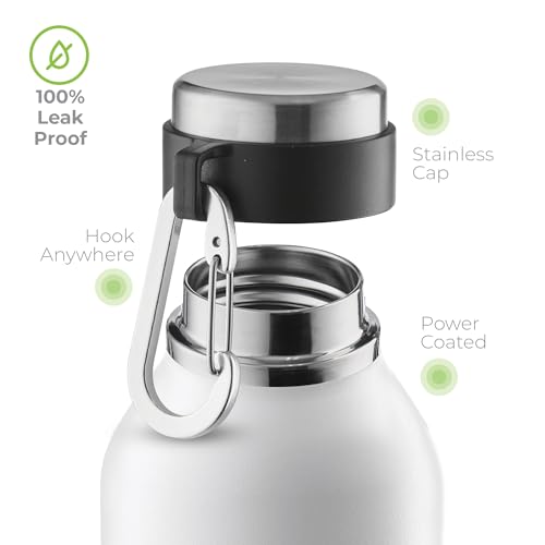Image of SipX 32 oz Stainless Steel Insulated Water Bottle with Leakproof Lid & Carry Hook - Triple Insulated - Cold 24 Hours /Hot 12 Hours - Perfect for Gym, Work, Sports, Travel - White