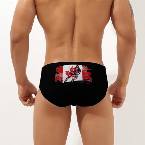 Hockey Player Canadian Flag Mens Swim Briefs Quick Dry Swimming Trunks Training Swimsuit Low Rise Swimwear2
