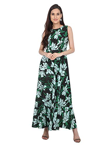 Image of RUDRAKRITI Women Crepe fit and flary Maxi Dress