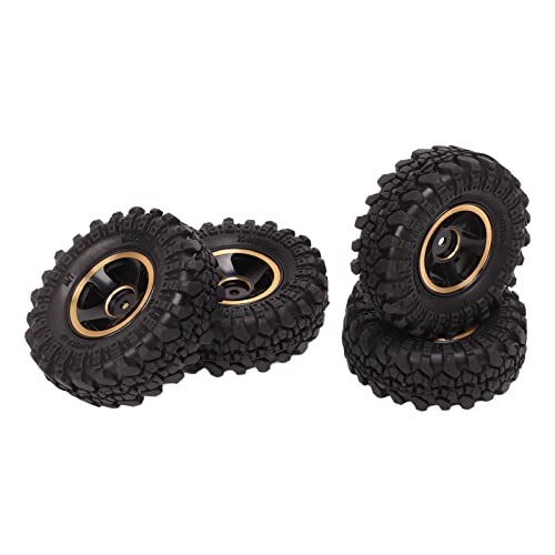 Alomejor Tires Brass 4pcs RC Wheel Hub Tires 1 Inch RC Tires for FMS FCX24 1/18 1/24 Upgrade Parts (Black Gold) - Image 2
