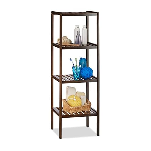 Relaxdays bambu-badhylla med 4 hyllor, höjd x bxd: 110 x 34,5 x 33 cm, färgglad hyllenhet för barnrum, fristående, bambu Modern 33 x 34.5 x 110 cm Brun