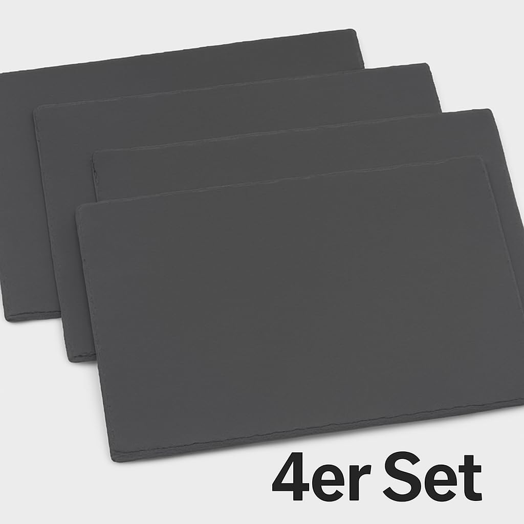 hausleben Lot de 4 plateaux en ardoise rectangulaires, 35 x 25 cm, plateau de service en ardoise naturelle, antidérapants, adaptés à un usage alimentaire, modernes, idéaux pour le fromage, les sushis