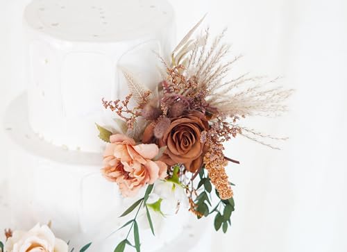 Cake Topper de flores secas terracota y naranja para boda miniatura 2