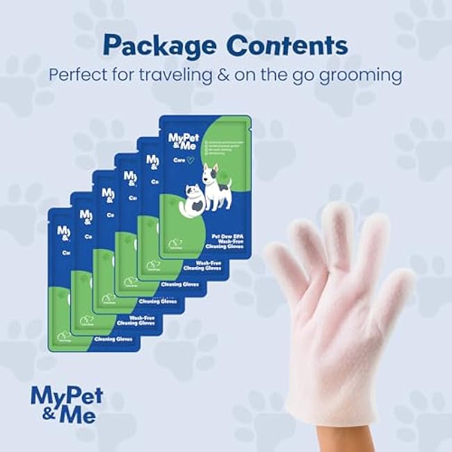 My Pet & Me - No-Rinse Cleaning Gloves for Dogs & Cats - 6 Count | Deodorizing & Moisturizing Pet Glove Wipes | Dog Washing Gloves for Easy Grooming | Paw Cleaner & Bath Gloves for Pets-Q0NGZAUp