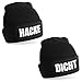 Produktbild 2er Set Beanie Strickmütze mit Spruch | Hacke Dicht | schwarz | Unisex SoftTouch angenehm weiche und warme Wintermütze | OneSize Einheitsgröße für Erwachsene