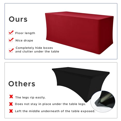 Image of Rectangle Spandex Fitted Tablecloths For Vendor Booths 4 Pcs 72X30 Inch Red | Wrinkle Resistant Fitted Tablecloths for 6 Foot Folding Table, Vendor Booths, Parties, Craft Show, Trade Show,30x72 Inch