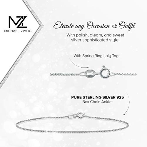 Michael Zweig 925 Sterling Silver Ankle Bracelets for Women - Box Chain Sterling Silver | 9 in Length, 1.0 mm Thickness with Spring Ring, Italy Tag - Image 6