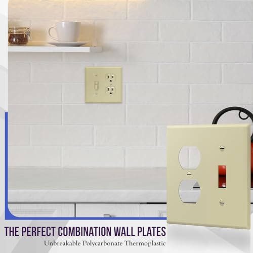 Image of ENERLITES Combination Toggle Light Switch /Duplex Receptacle Outlet Wall Plate Cover, Standard Size 2-Gang 4.50 inch x 4.57 inch, Polycarbonate Thermoplastic, UL Listed, 881121-I, Ivory
