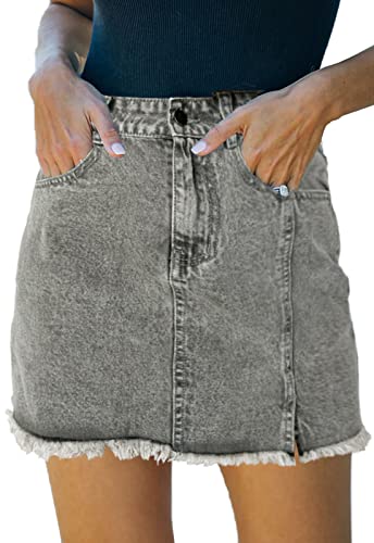 HERBATOMIA Women’s Denim Mini Skirt High Waist Casual Split Hem