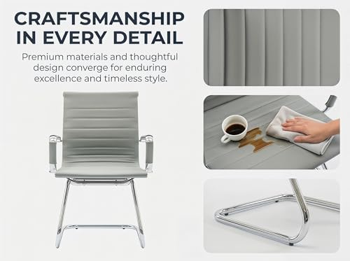 Image of HNY Leather Office Guest Chairs & Reception Chairs Set of 4, Modern Waiting Room Chairs with Arms, Desk Chair no Wheels with Sled Base for Waiting Room /Conference Room, Grey