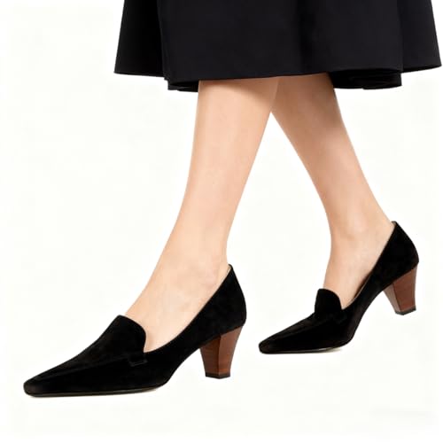 Image of LEHOOR Women Vintage Chunky Block Heel Pumps Shoes Square Pointed Toe Slip On Formal Office Work Business Loafers Shoes Suede Snakeskin Cone Heel Oxford Shoe Ladies Professional Chic Fall 4-11 M US