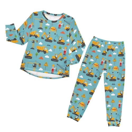 FFYHO Construction Vehicles Workers Soft Pajama Set for All Seasons,Breathable