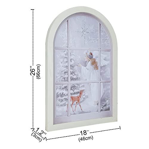 Soffee Design 18'' X 26'' Led Canvas Print With Angel Wings Wall Decor, Lighted Painting Arch Framed Angel Deer Pine Tree Snowy Day Modern Artwork For Home Decor #TOP4