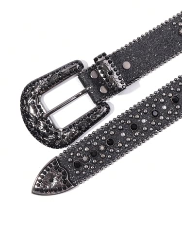 Rhinestone Bling Gothic Belt with Crystal Diamond for Halloween - Western Cowboy/Cowgirl Belt for Jeans4